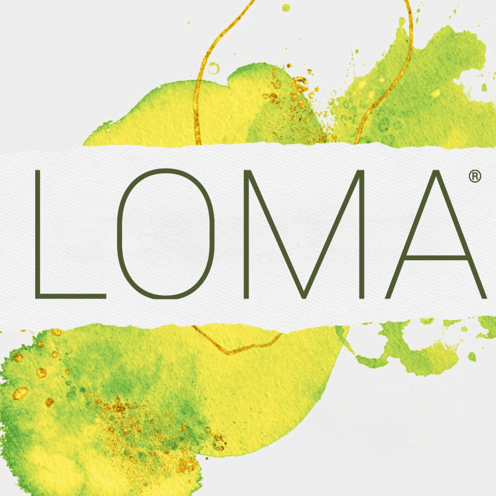 LOMA logo with green and yellow watercolor background.